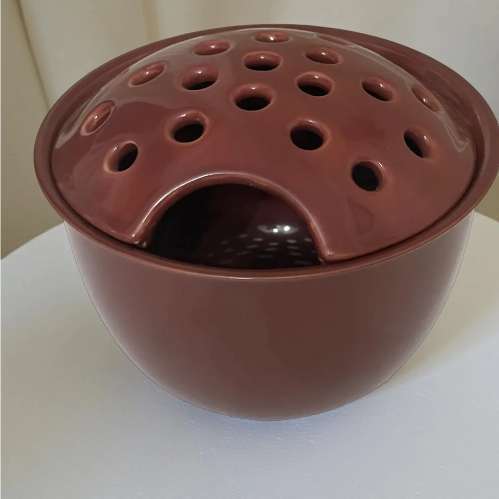 Brown Ceramic Flower Frog Bowl